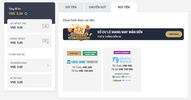 Thực hiện rút tiền M88